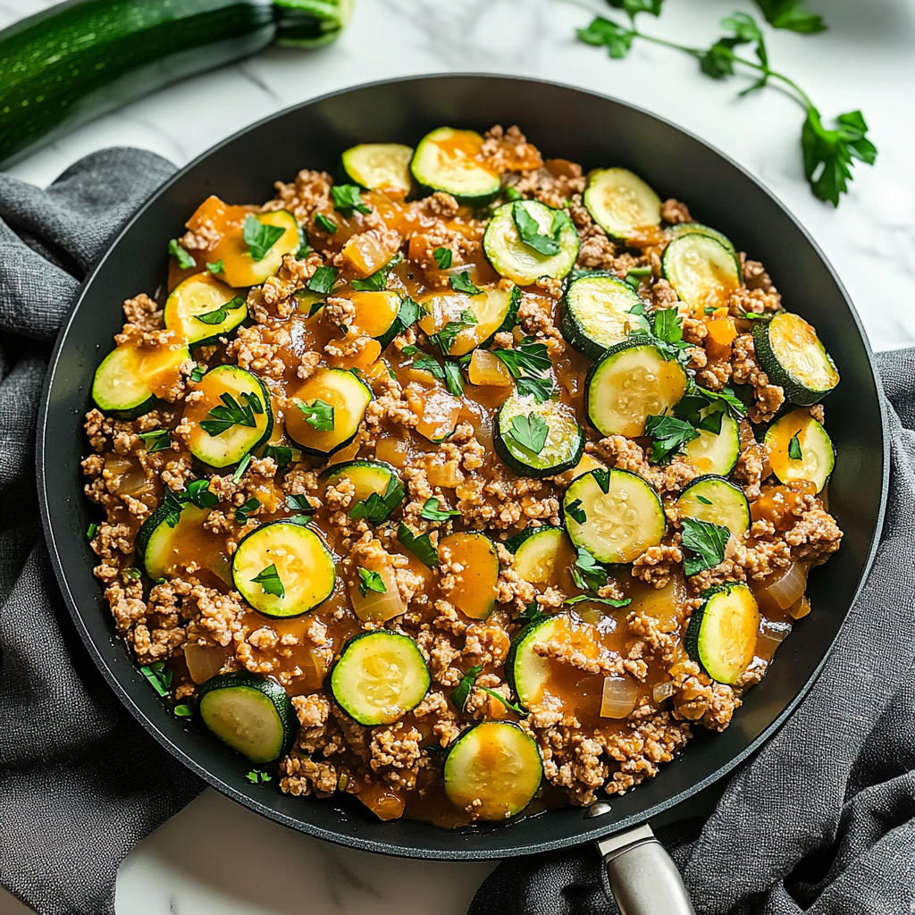 Recipe preparation for Ground Turkey and Zucchini Skillet