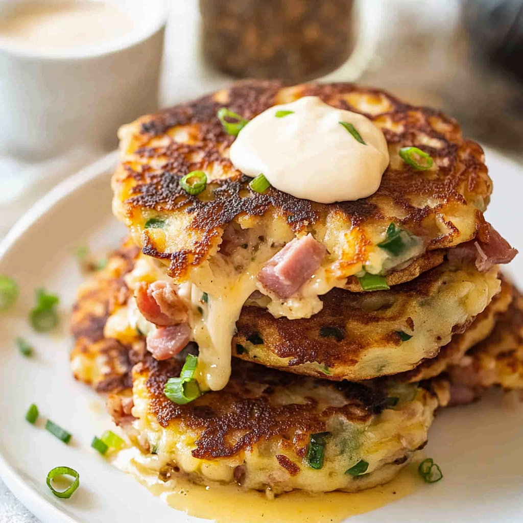 Recipe preparation for Cheese & Ham Pancakes
