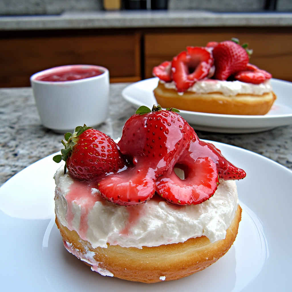 Recipe preparation for Donut Strawberry Shortcake
