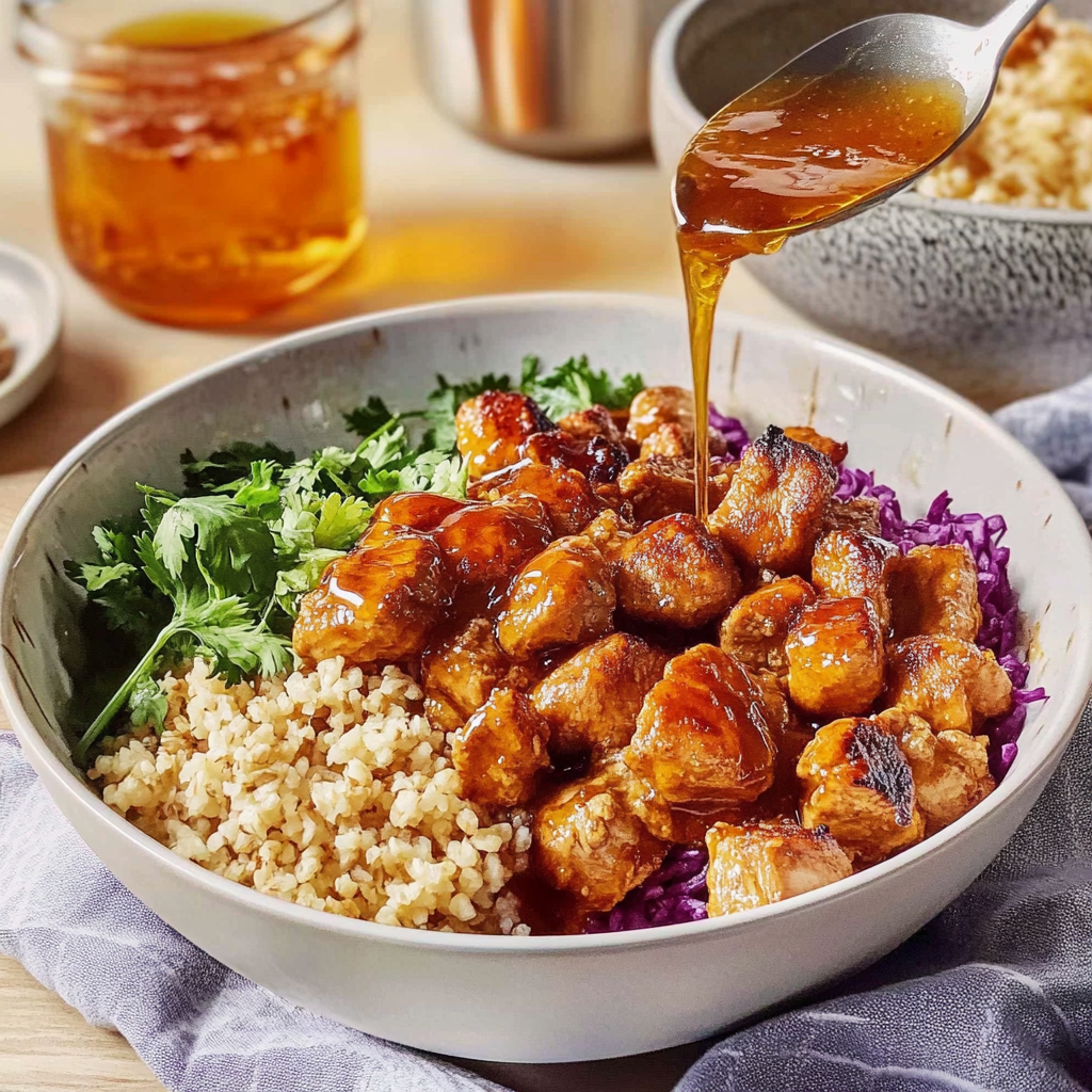 Recipe preparation for Hot Honey Chicken Bowl - Sweet Green Copycat