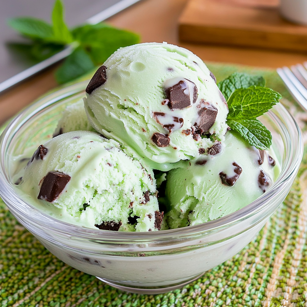 Recipe preparation for Mint Chocolate Chip Ice Cream