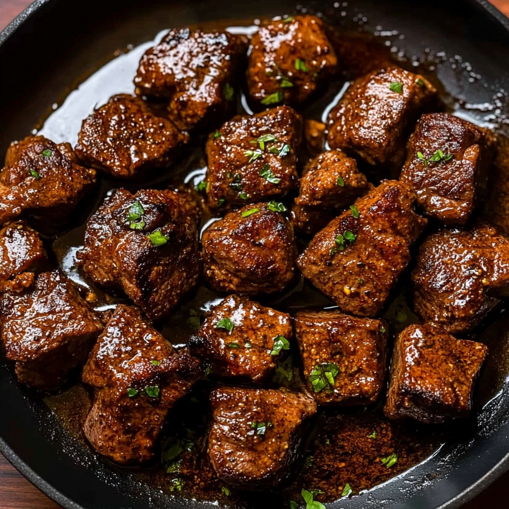 Recipe preparation for Cajun Garlic Butter Steak Bites