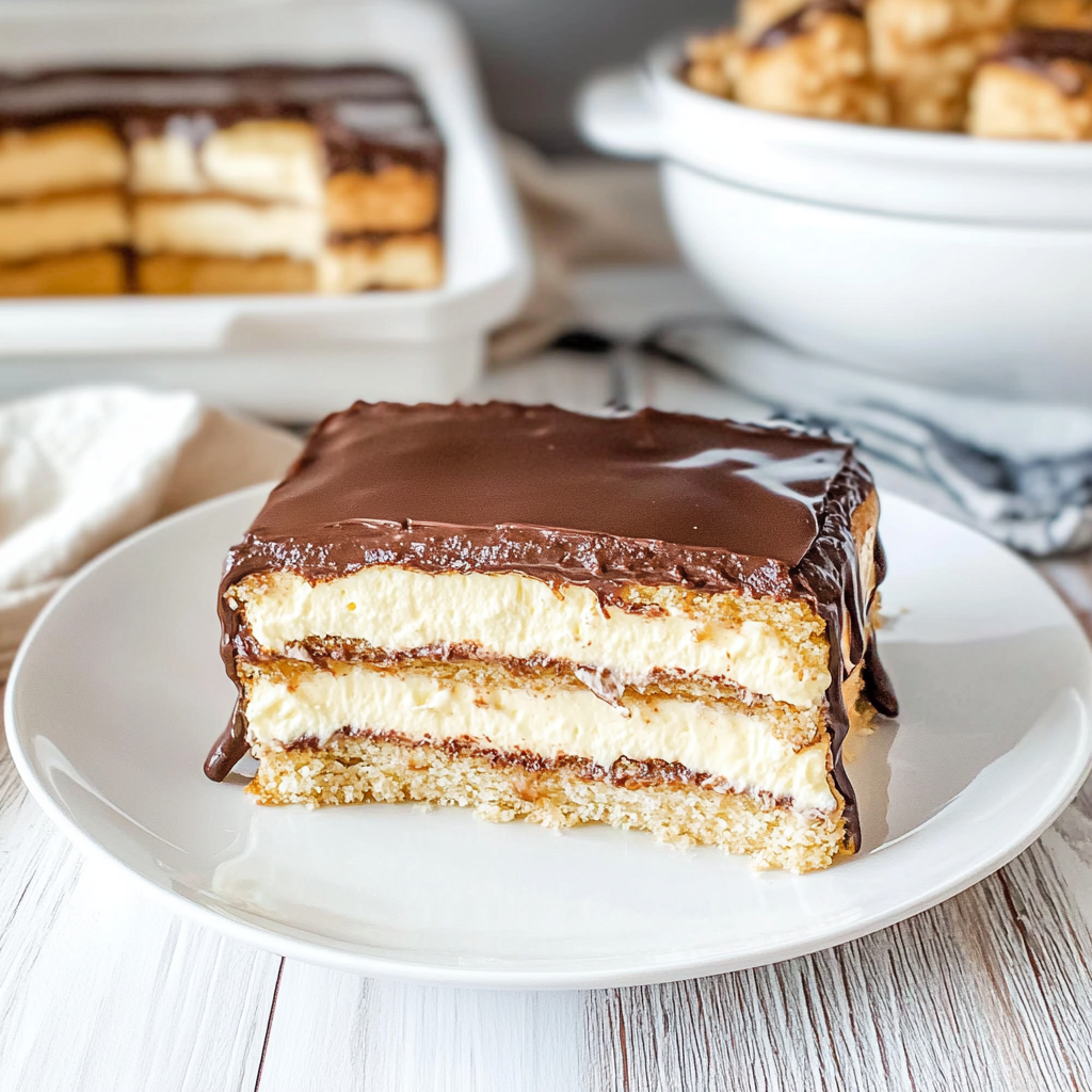 Recipe preparation for No-Bake Chocolate Eclair Cake