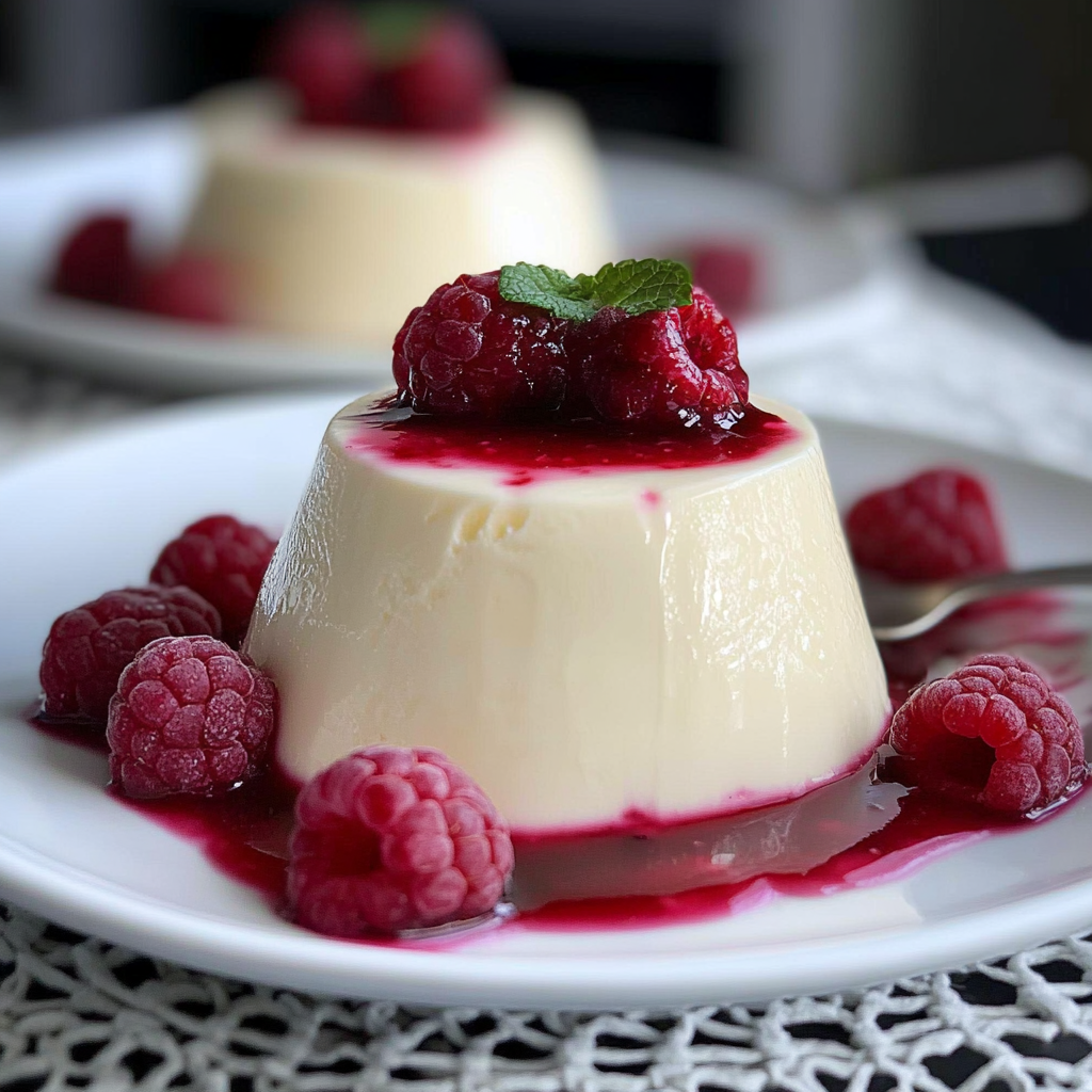 Recipe preparation for White Chocolate and Rasberry Panna Cotta