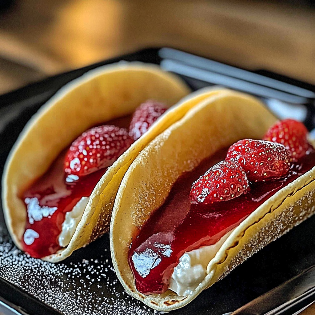 Recipe preparation for Strawberry Cheesecake Dessert Tacos
