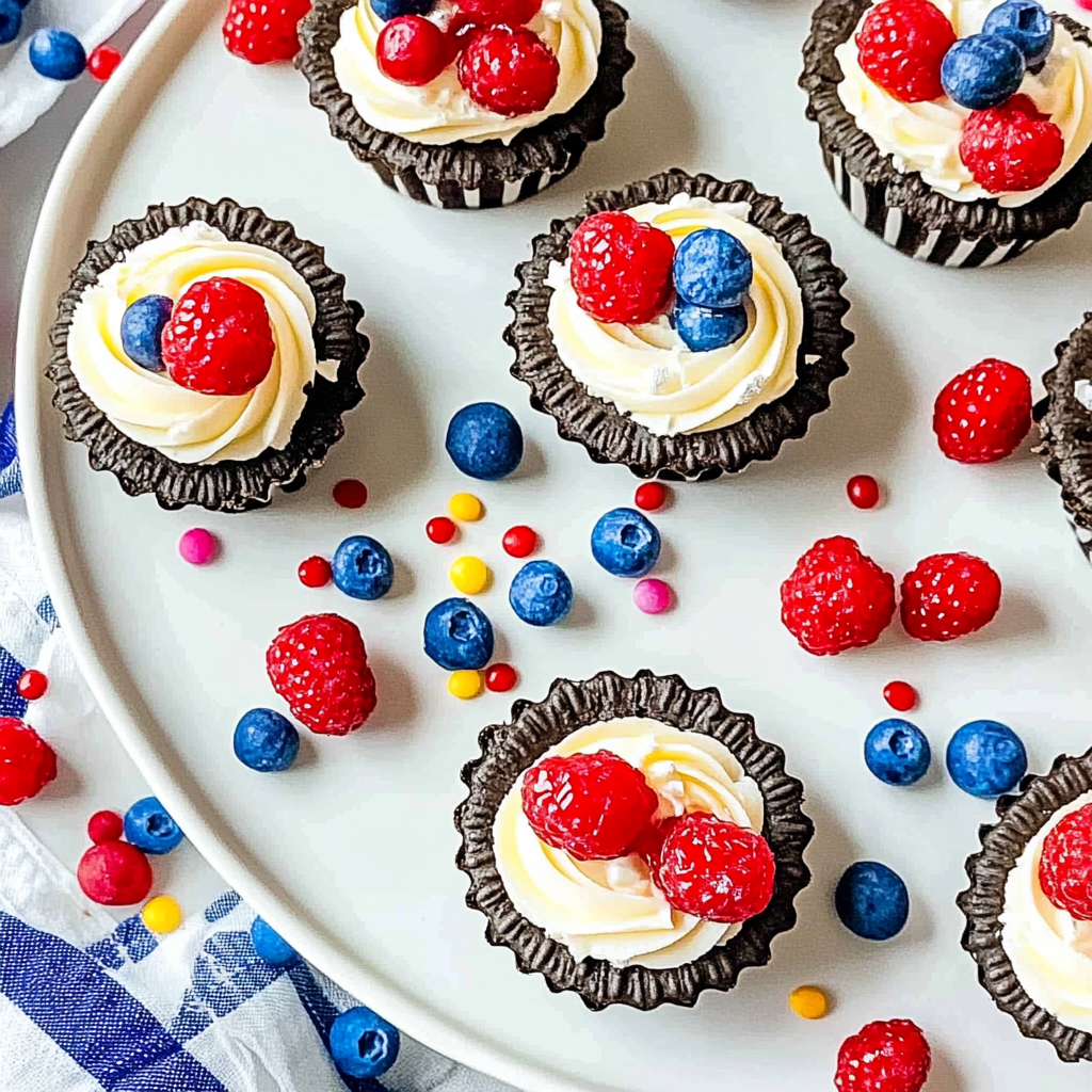 Recipe preparation for Red, White, and Blue Mini Oreo Pies