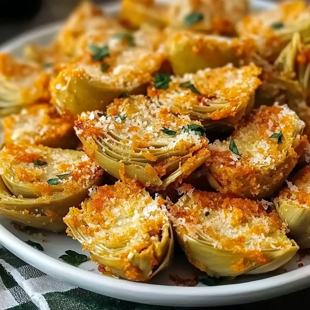 Recipe preparation for crispy parmesan artichoke hearts