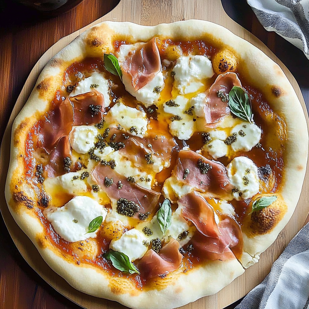 Recipe preparation for White Pizza with Prosciutto & Hot Honey