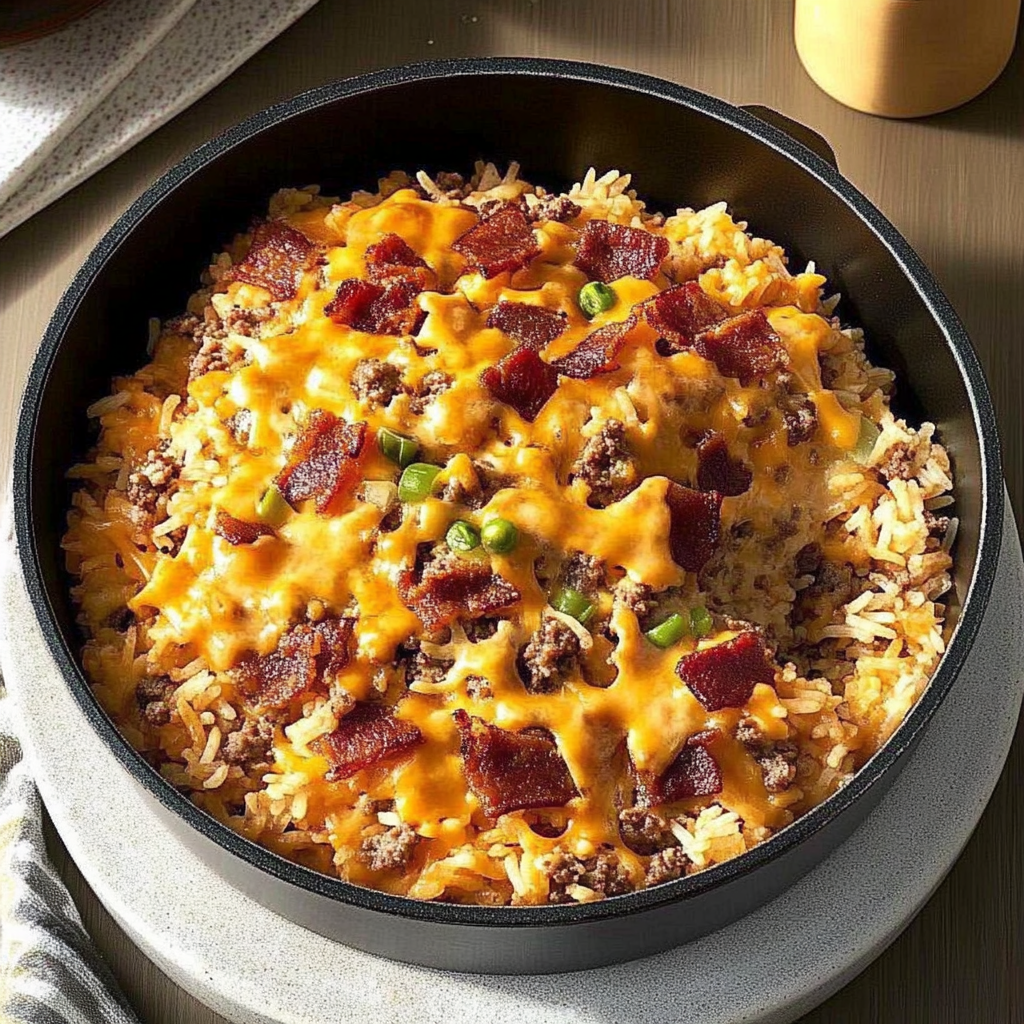 Recipe preparation for Bacon Cheeseburger Rice