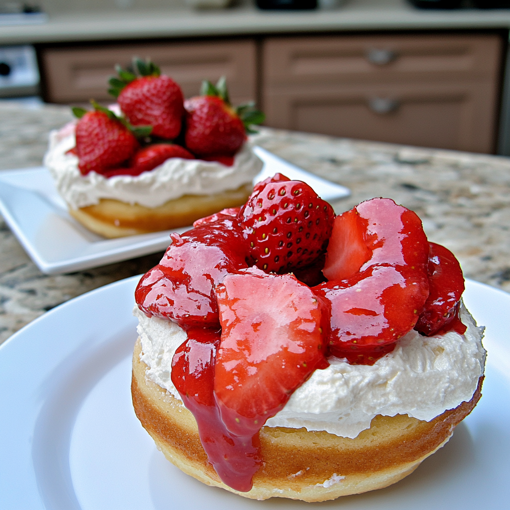 Recipe preparation for Donut Strawberry Shortcake