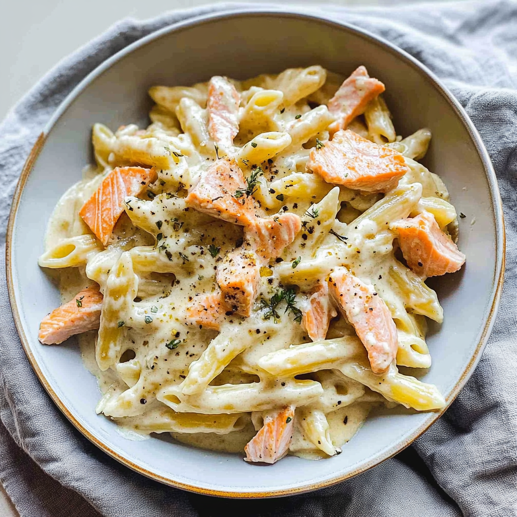 Recipe preparation for Creamy Salmon Pasta Recipe