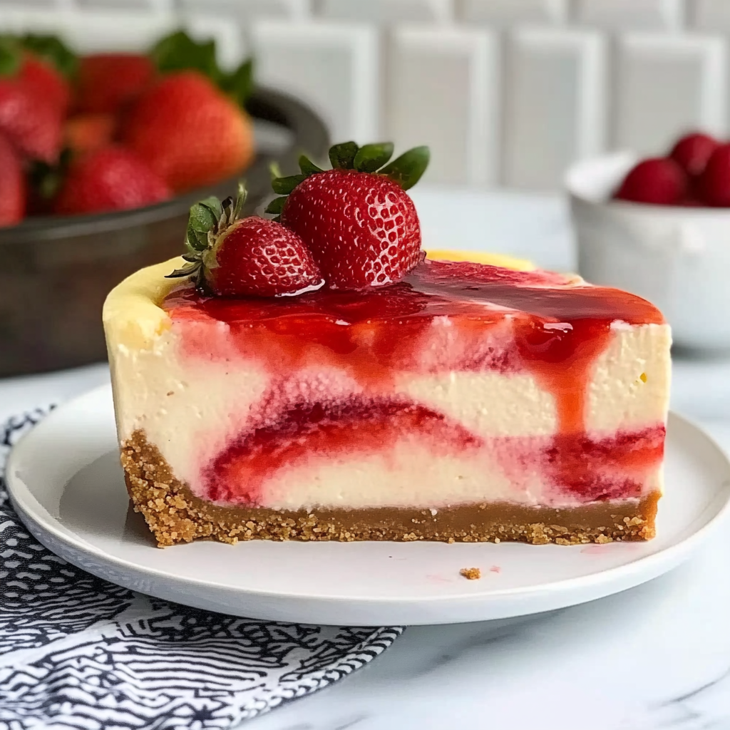Recipe preparation for Strawberry Swirl Cheesecake