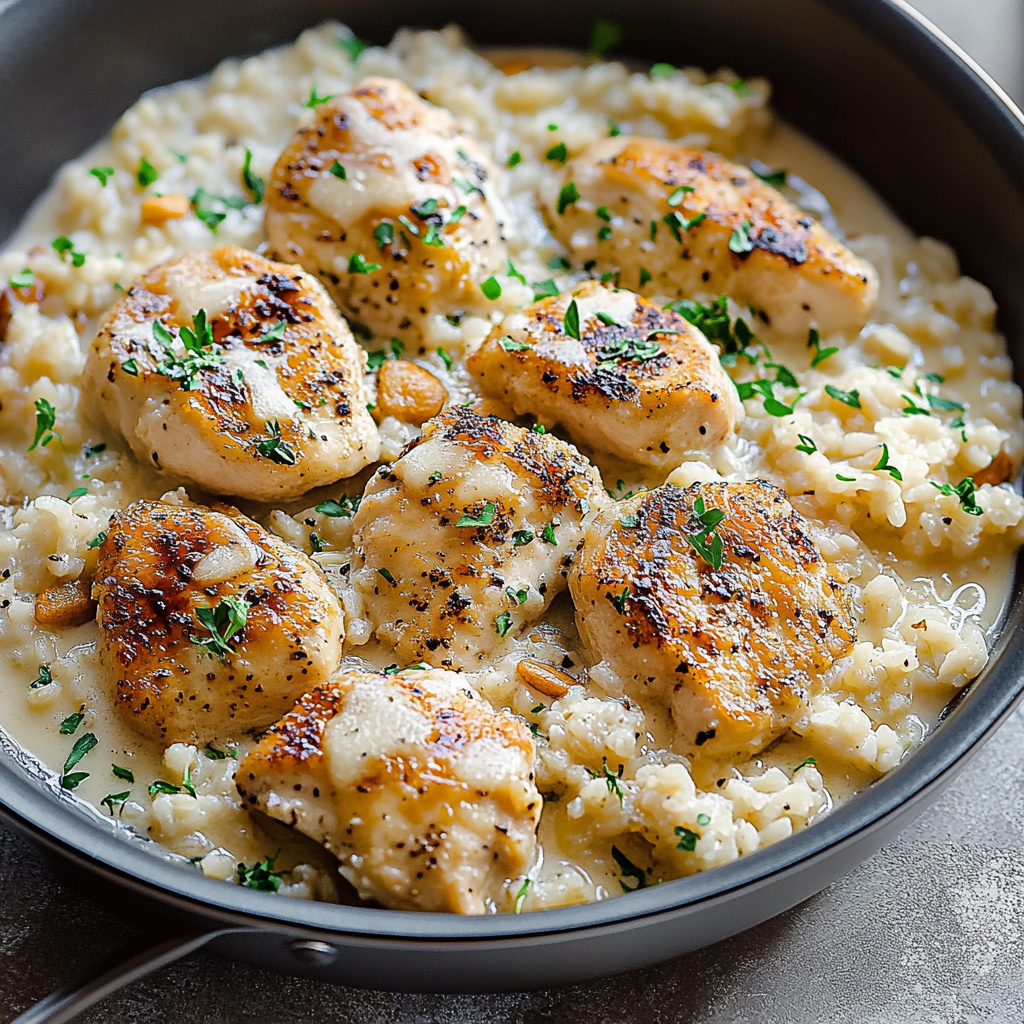 Recipe preparation for Creamy Parmesan One-Pot Chicken and Rice