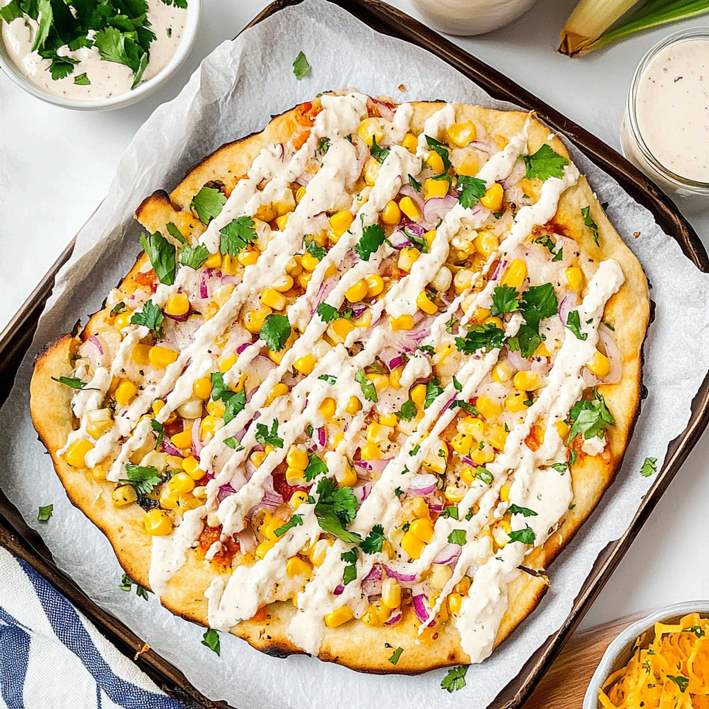 Recipe preparation for Mexican Street Corn Flatbread