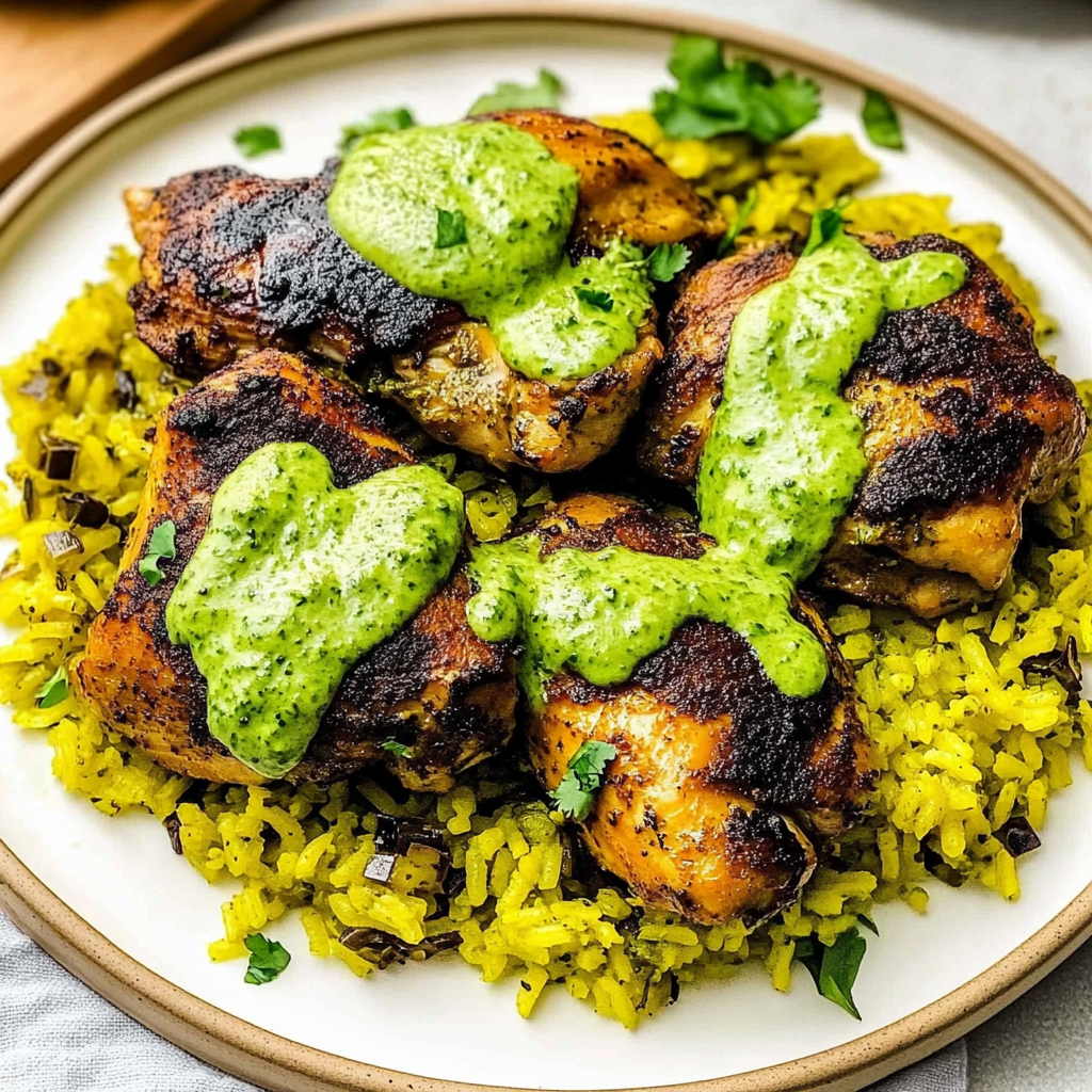 Recipe preparation for Peruvian Chicken and Rice with Green Sauce