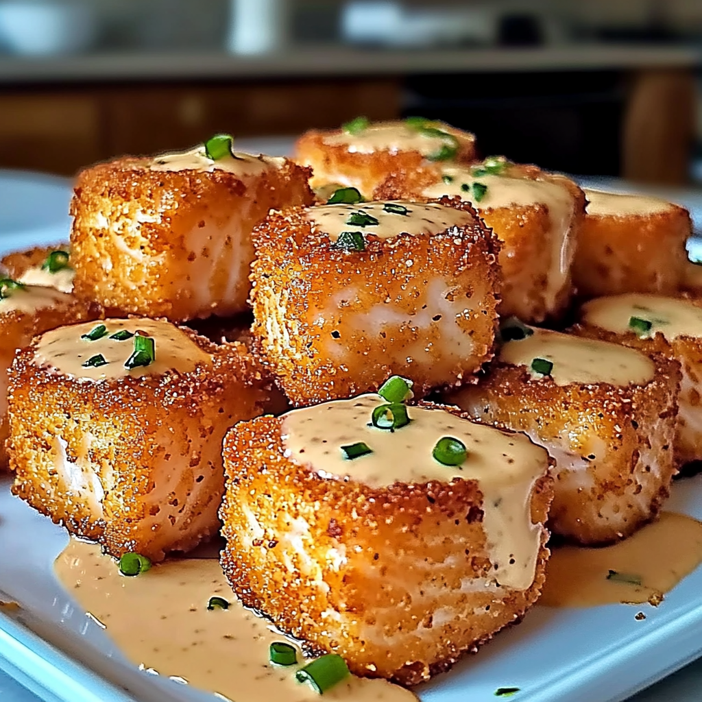 Recipe preparation for Crispy Bang Bang Salmon Bites