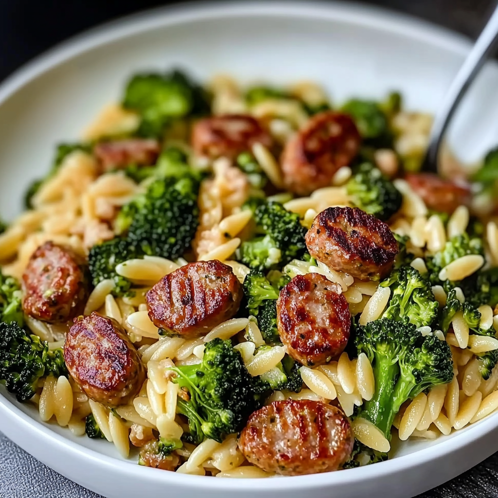 Recipe preparation for Chicken Sausage and Broccoli Orzo