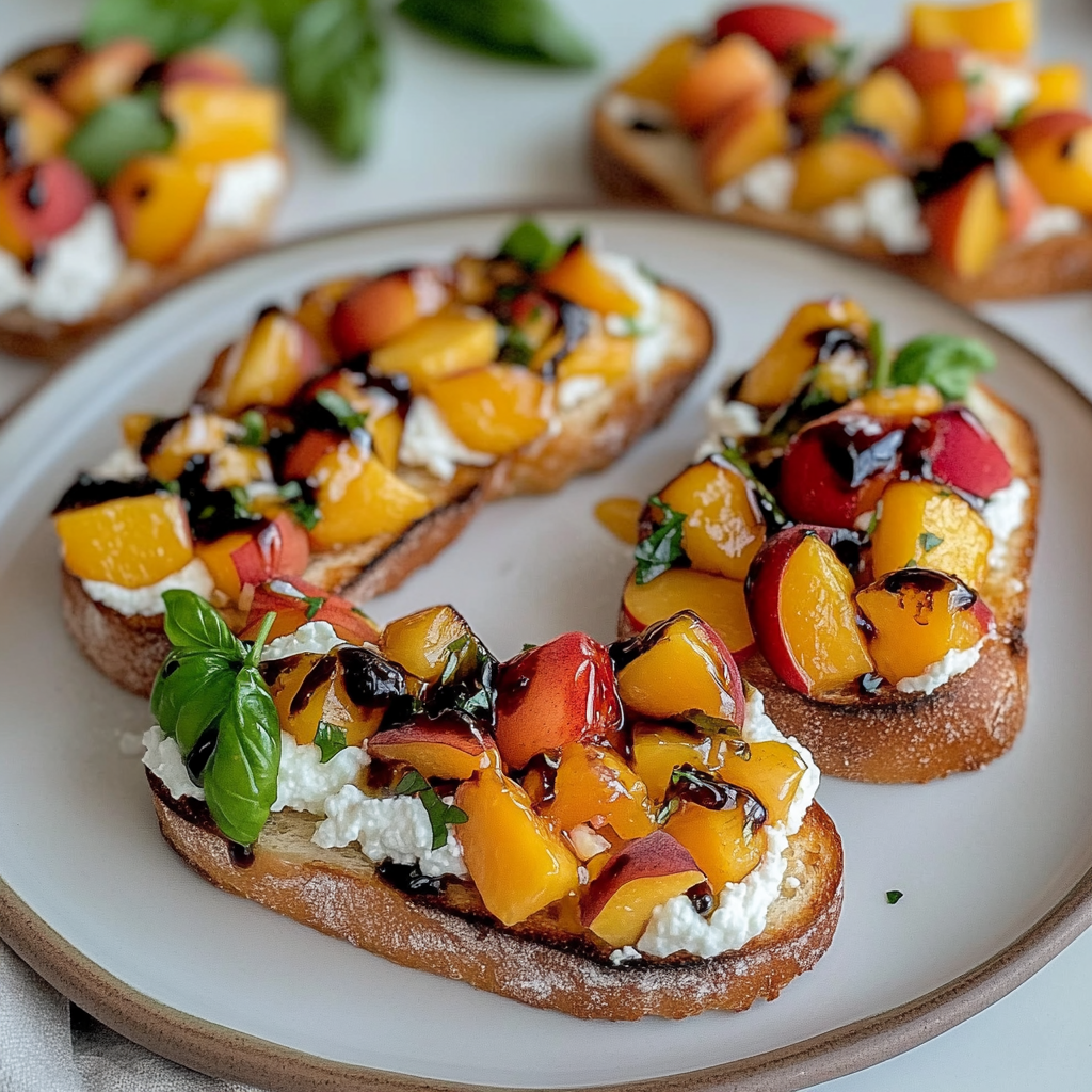 Recipe preparation for Peach Bruschetta with Whipped Ricotta