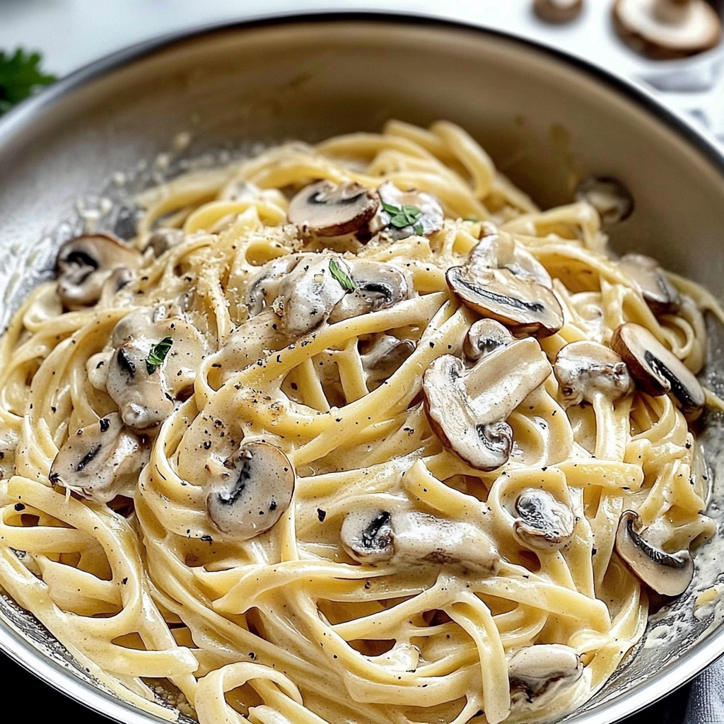 Recipe preparation for Creamy oyster mushroom pasta