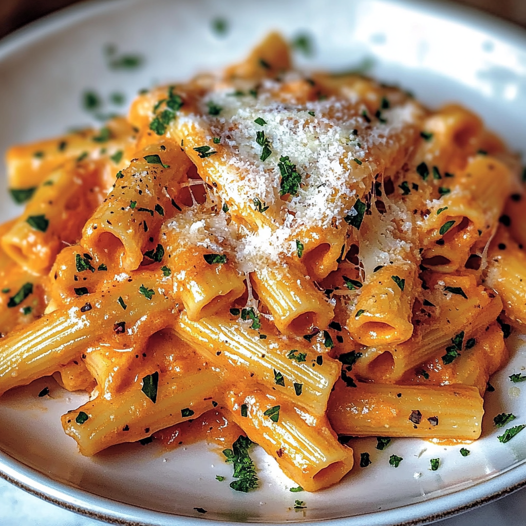 Recipe preparation for Creamy Tomato Garlic Pasta