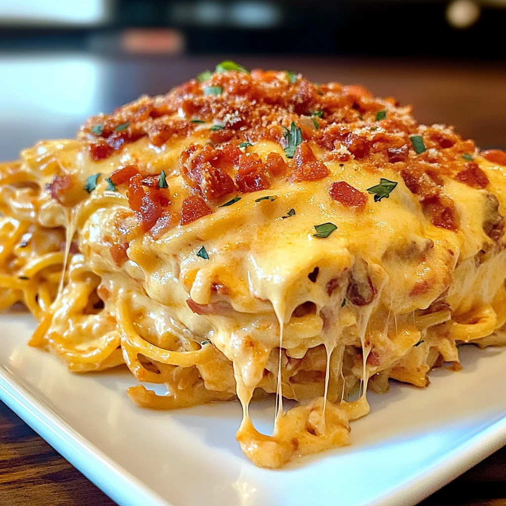 Recipe preparation for Spicy Southern Cheesy Chicken Spaghetti Casserole