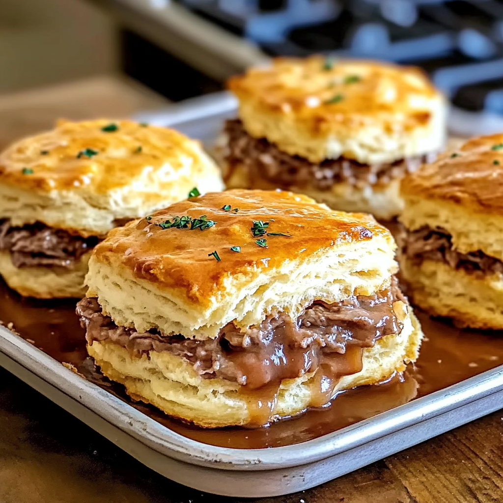 Recipe preparation for Baked French Dip Biscuits