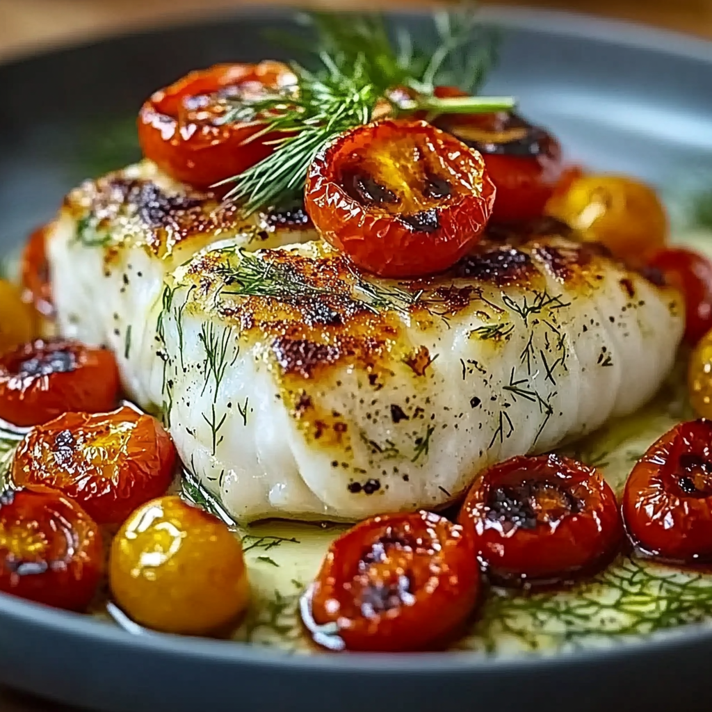 Recipe preparation for Grilled Cod Roasted Tomatoes Dill