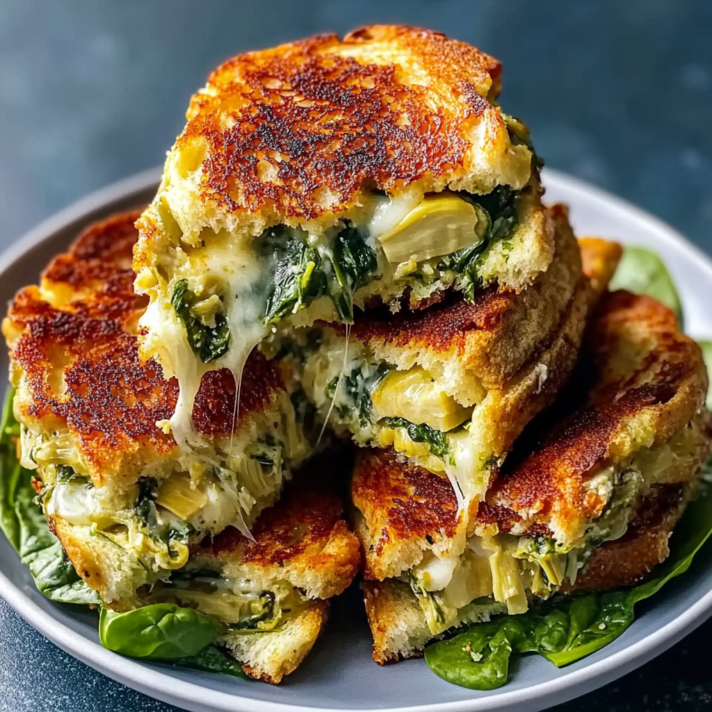 Recipe preparation for Spinach Artichoke Grilled Cheese