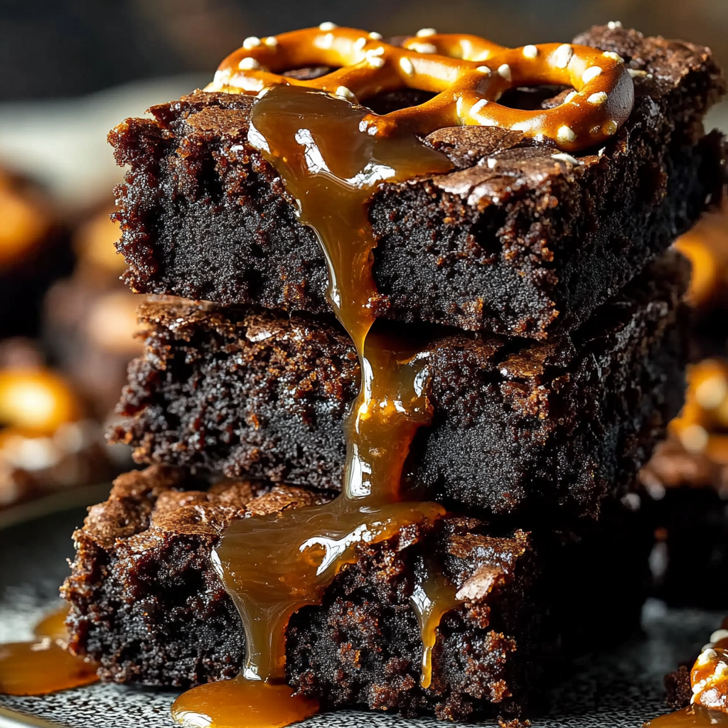 Recipe preparation for Salted Caramel Pretzel Brownies