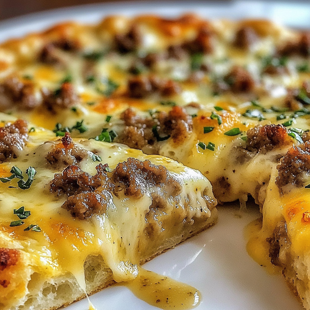 Recipe preparation for Sausage Gravy Biscuit Breakfast Pizza