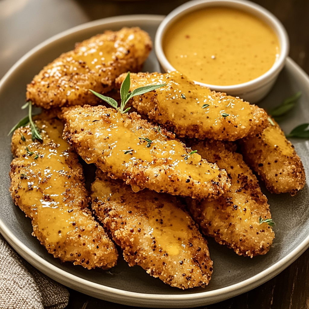 Recipe preparation for Crispy Mustard Chicken Tenders
