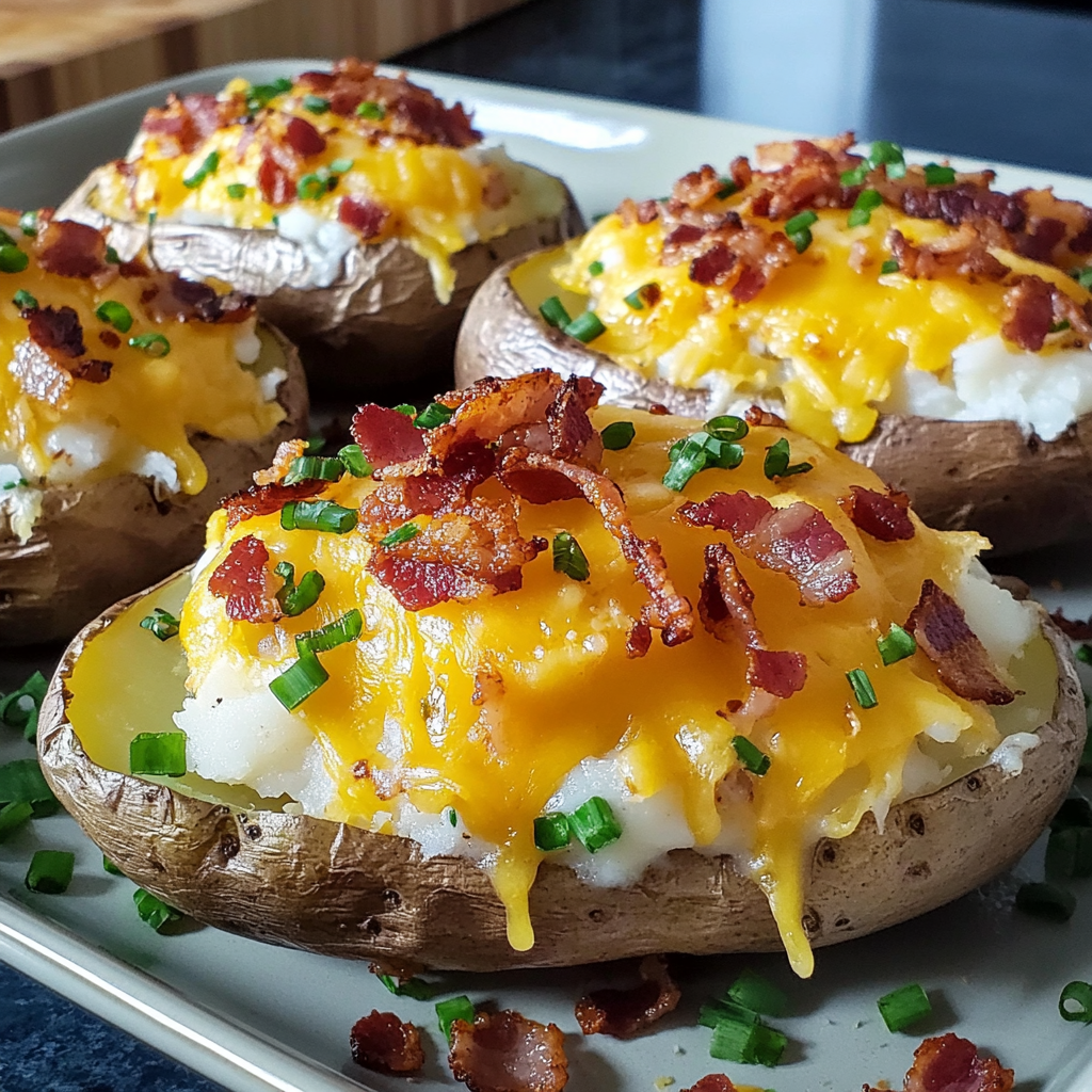 Recipe preparation for Loaded Baked Potatoes Bacon Cheddar