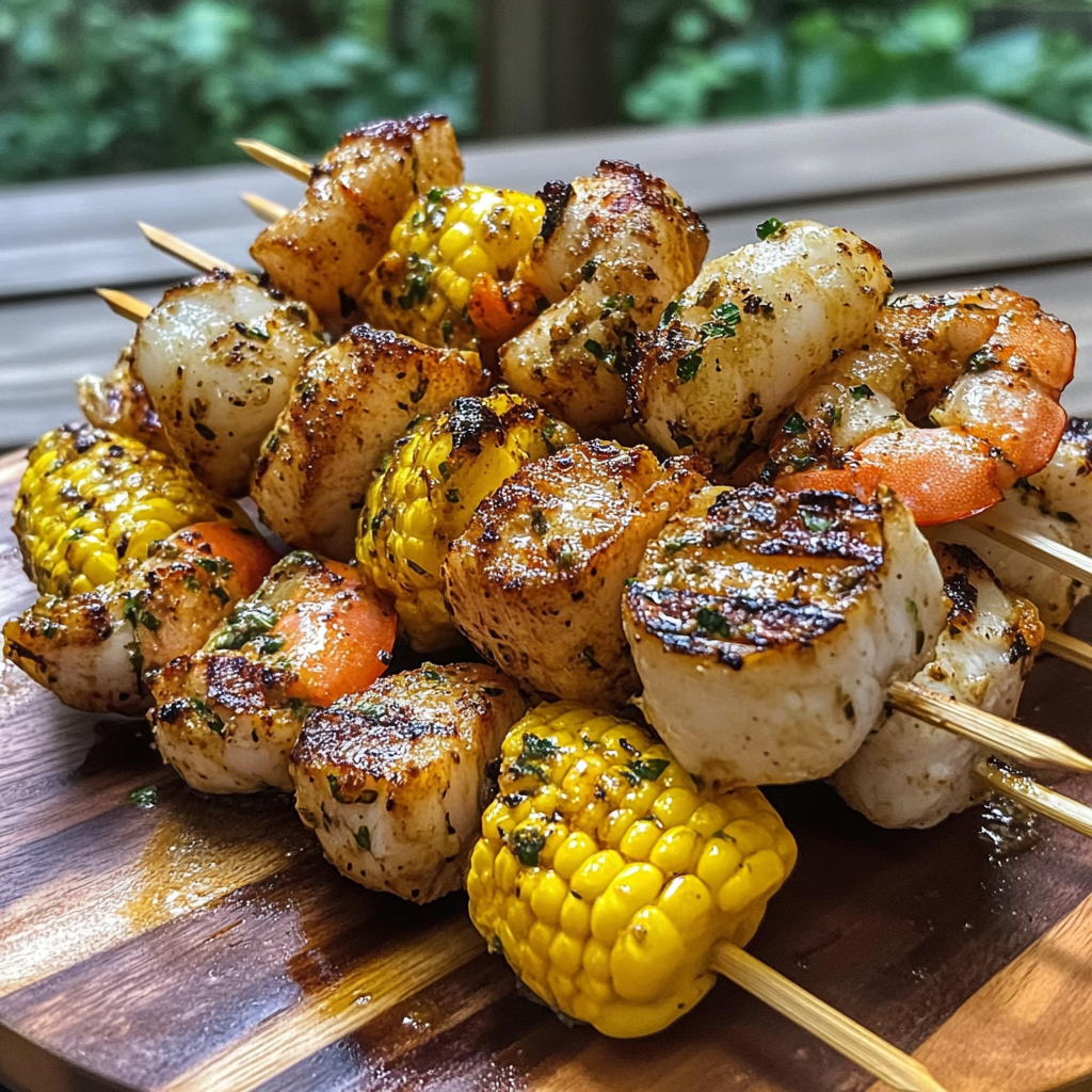 Recipe preparation for Grilled Seafood Boil Skewers