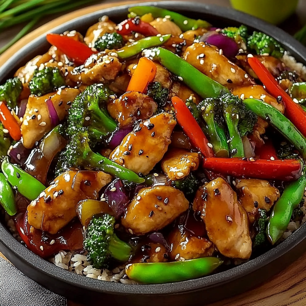 Recipe preparation for colorful teriyaki chicken stir-fry