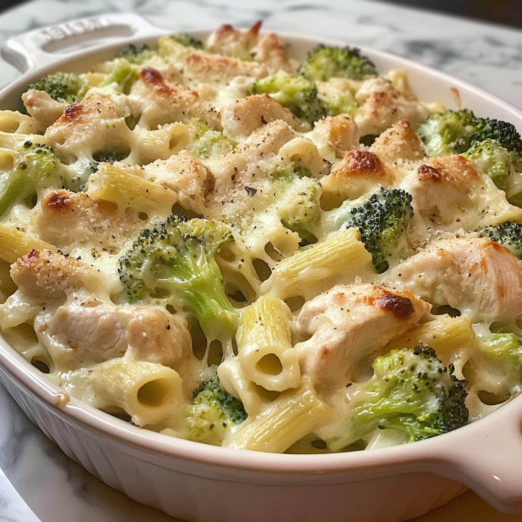 Recipe preparation for Chicken Broccoli Baked Alfredo