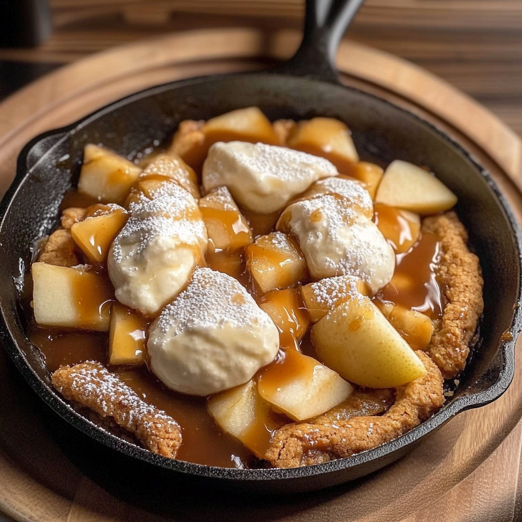 Recipe preparation for Caramel Apple Cookie Skillet