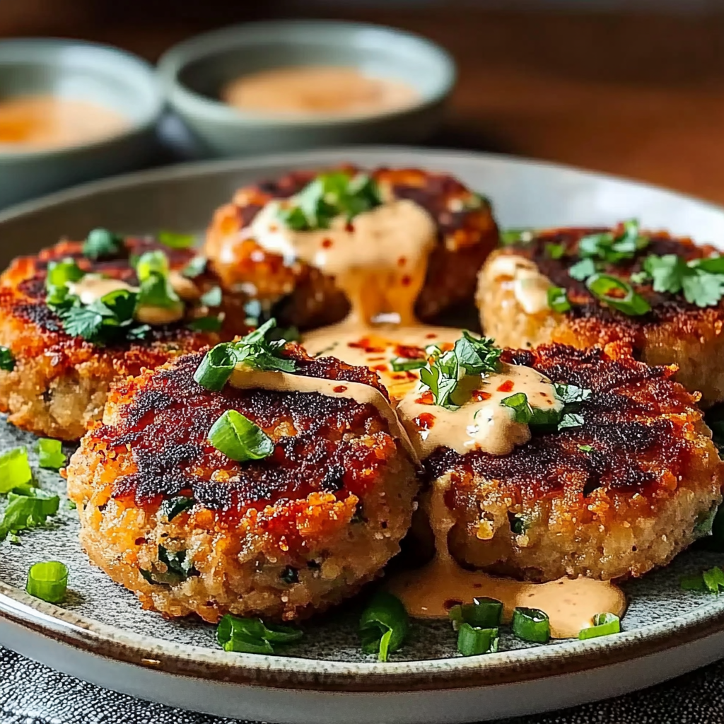 Recipe preparation for Asian Tuna Cakes Spicy Mayo