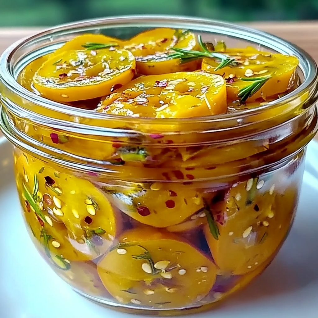 Recipe preparation for Sweet and Tangy Yellow Squash Pickles