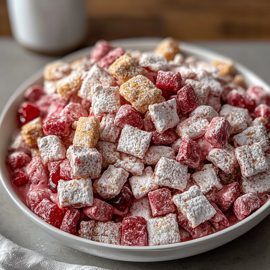 Recipe preparation for Cherry Cheesecake Puppy Chow
