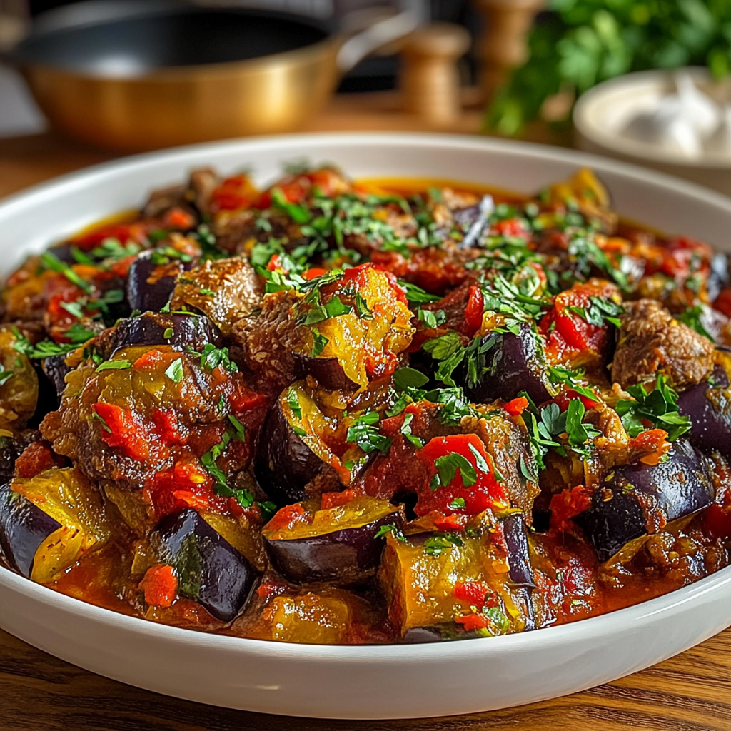 Recipe preparation for Turkish Eggplant and Lamb Casserole