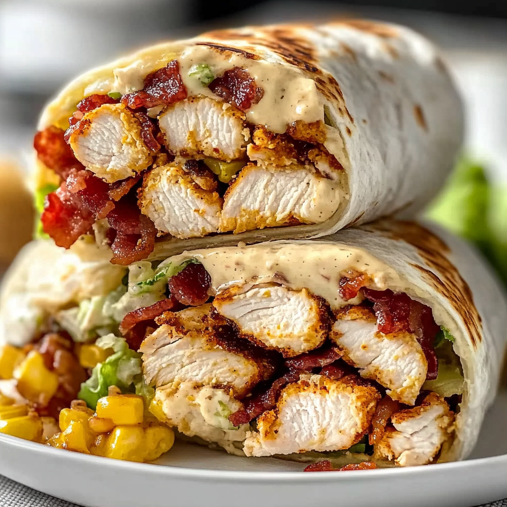 Recipe preparation for Delicious Garlic Bacon Ranch Chicken Wraps