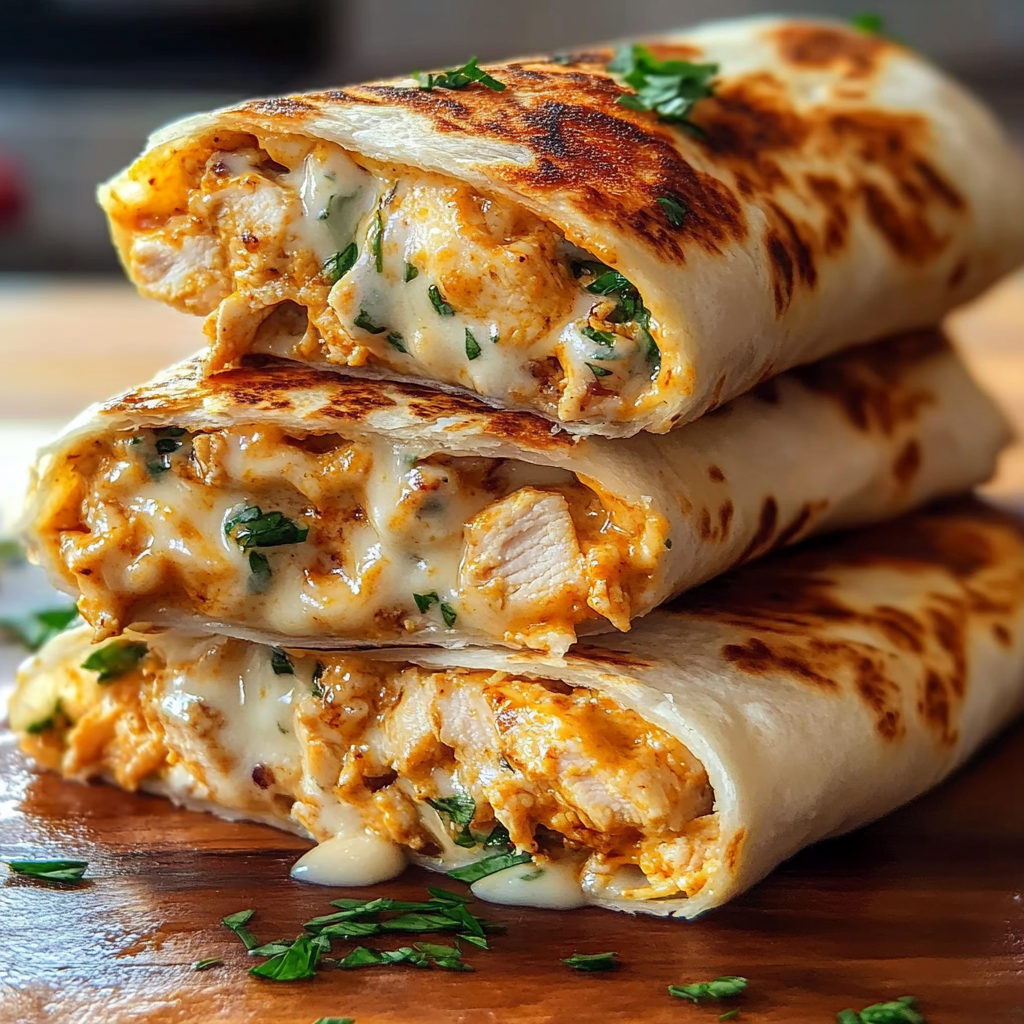 Recipe preparation for Ooey-Gooey Cheesy Garlic Chicken Wraps