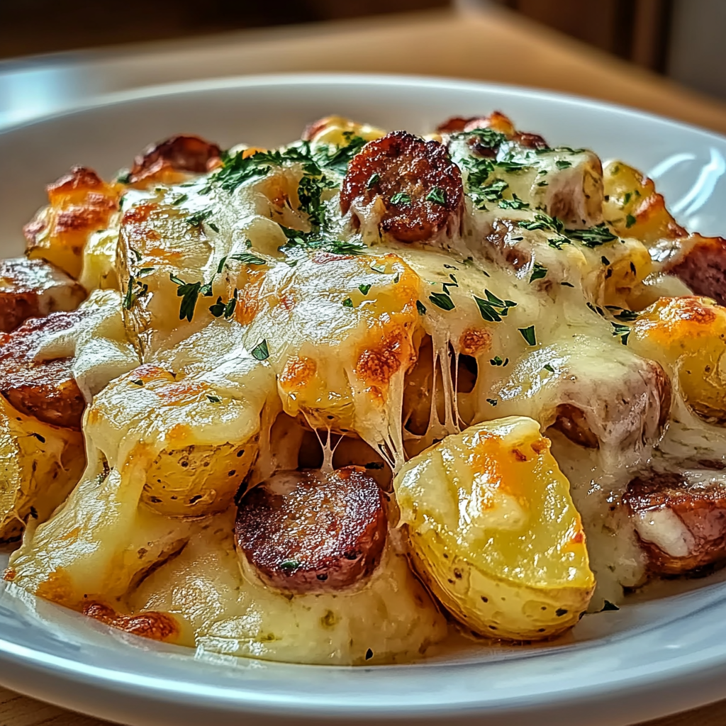 Recipe preparation for Cheesy Ranch Potatoes Sausage