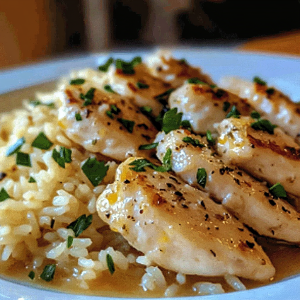 Recipe preparation for Chicken Scampi with Garlic Parmesan Rice