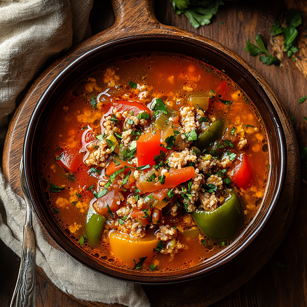 Recipe preparation for Keto Stuffed Pepper Soup