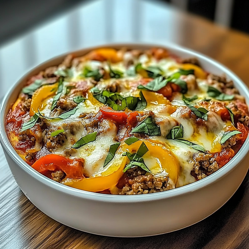 Recipe preparation for Crustless Pizza Bowl