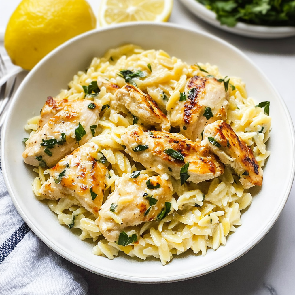 Recipe preparation for Lemon Chicken Orzo
