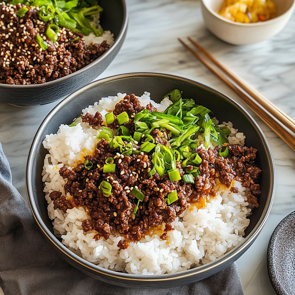 Recipe preparation for Korean Ground Beef Bowl