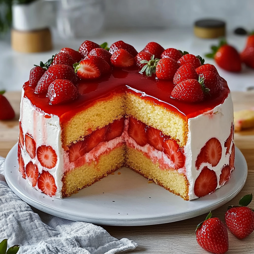 Recipe preparation for Strawberry Cake with Sponge