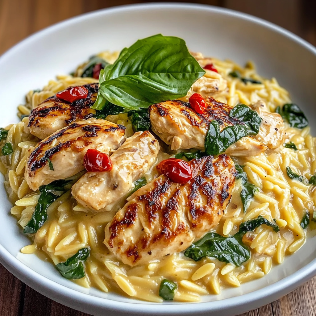 Recipe preparation for Slow Cooker Creamy Tuscan Chicken Orzo